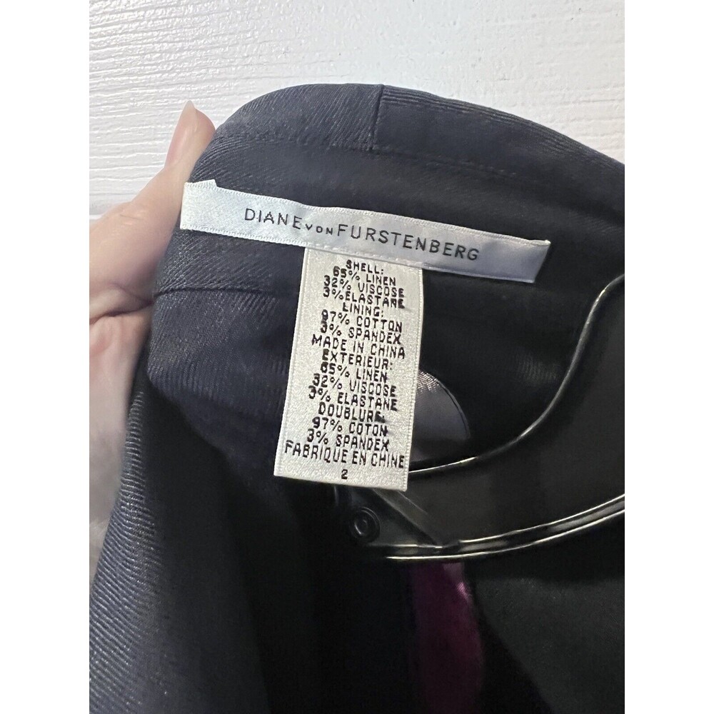 Diane Von Furstenberg Jacket womens Sz 2 Blue Bianca Linen Blazer preppy career - Picture 3 of 7